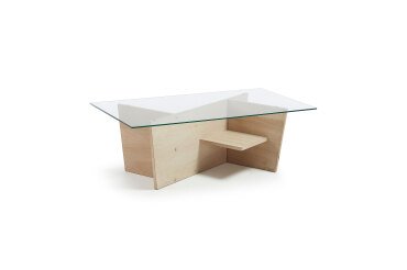 Table basse Balwind en verre et base en chêne massif  110 x 60 cm