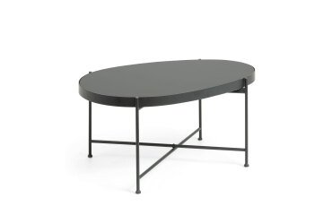 Mesa de centro Marlet cristal tintado negro y estructura de acero acabado negro 82 x 55 cm