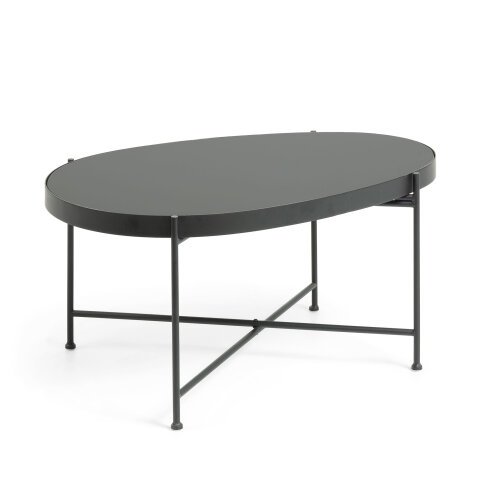 Mesa de centro Marlet cristal tintado negro y estructura de acero acabado negro 82 x 55 cm