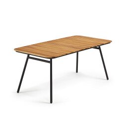 Mesa Soumaya de madera maciza de acacia patas de acaero acabado negro 180 x 90 cm FSC 100%