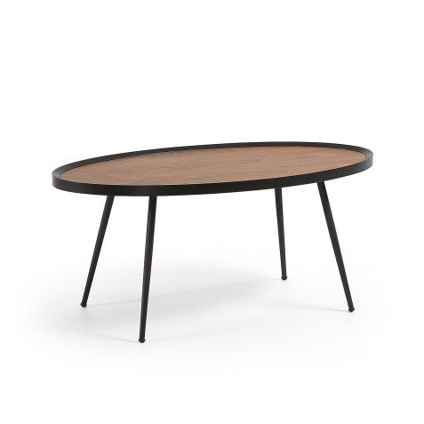 Table basse Kinsley en contreplaqué de noyer et structure en acier noir 102 x 56 cm