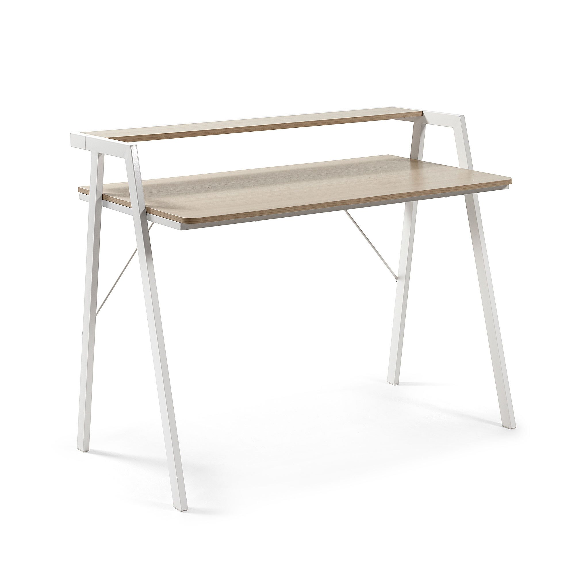 Bureau Aarhus en mélamine finition naturelle et pieds en acier blanc 115 x 60 cm