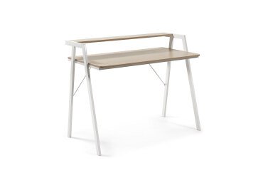 Bureau Aarhus en mélamine finition naturelle et pieds en acier blanc 115 x 60 cm