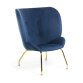 Violet armchair in blue velvet and gold finish steel legs