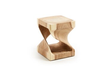Hakon solid rain tree wood side table with carved interior, 30 x 30 cm
