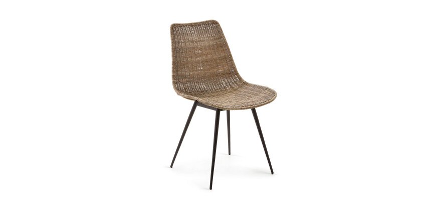 Equal chair made from rattan, with black finished steel legs