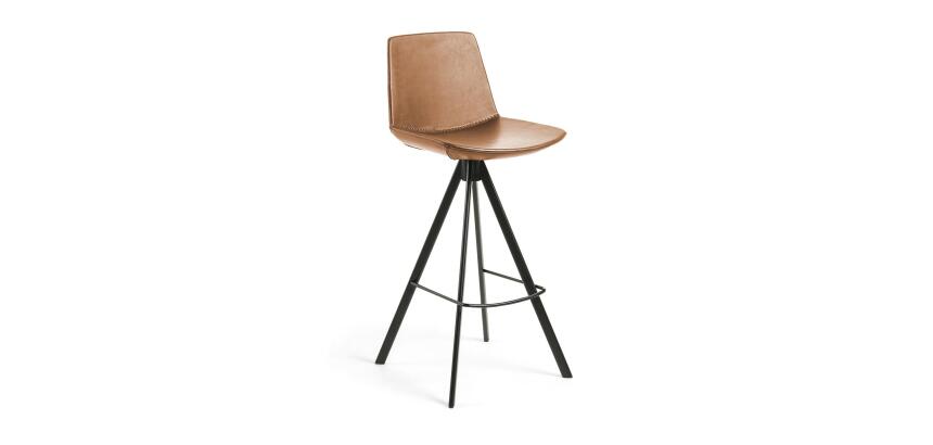 Tabouret Zeva polyuréthane marron et acier finition noire hauteur 75 cm
