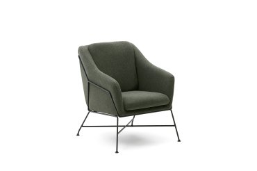 Brida armchair in green and steel legs with black finish