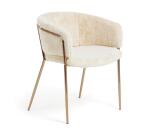 Silla Runnie de pelo blanco con patas de acero con acabado en cobre