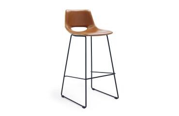 Taburete Zahara piel sintética marrón y acero con acabado negro altura 76 cm