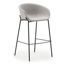 Yvette light grey stool with steel in a black finish, height 74 cm