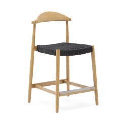 Tabouret Nina en acaci, finition naturelle et corde noire, hauteur 62 cm