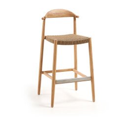 Taburete Nina de madera maciza de acacia y cuerda beige altura 76 cm