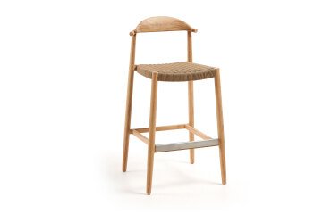 Taburete Nina de madera maciza de acacia y cuerda beige altura 76 cm
