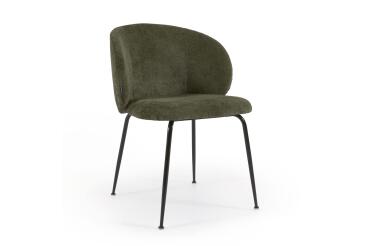 Minna chenille chair in green with steel legs in a black finish