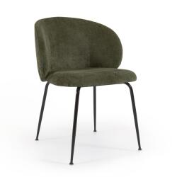 Chaise Minna en chenille verte et pieds en acier peint noir