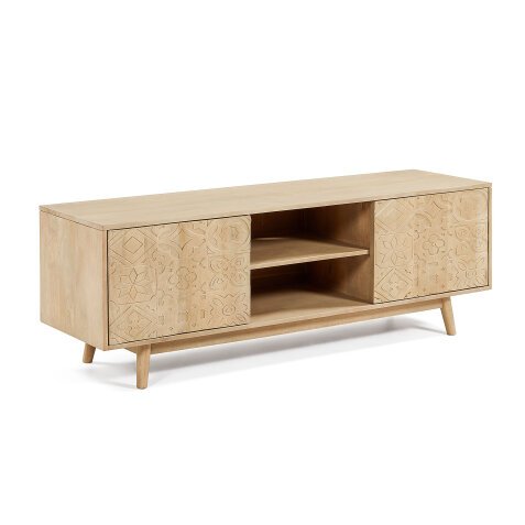 Seleb solid mango wood TV stand with 2 doors, 160 x 56 cm