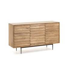 Buffet Delsie 3 portes en bois d'acacia massif et acier peint noir 147 x 81 cm