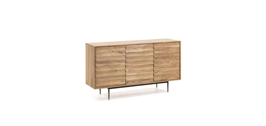Buffet Delsie 3 portes en bois d'acacia massif et acier peint noir 147 x 81 cm