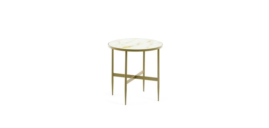 Table d'appoint Elisenda en verre blanc et structure en acier finition dorée Ø 50 cm