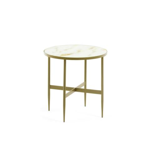 Elisenda glass side table in white with golden steel structure Ø 50 cm