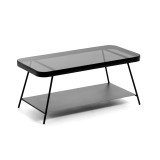 DE_Table basse Duilia en verre gris fumé et structure en acier noir 90 x 45 cm