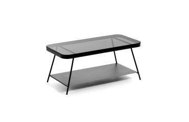 Mesa de centro Duilia cristal gris ahumado y estructura de acero acabado negro 90 x 45 cm