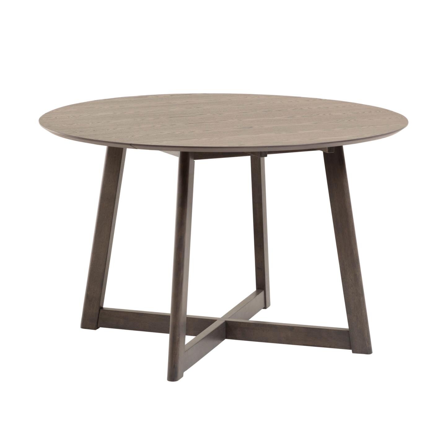 Table ronde extensible Maryse 70(120)x75cm contreplaqué de chêne et pieds hévéa massif