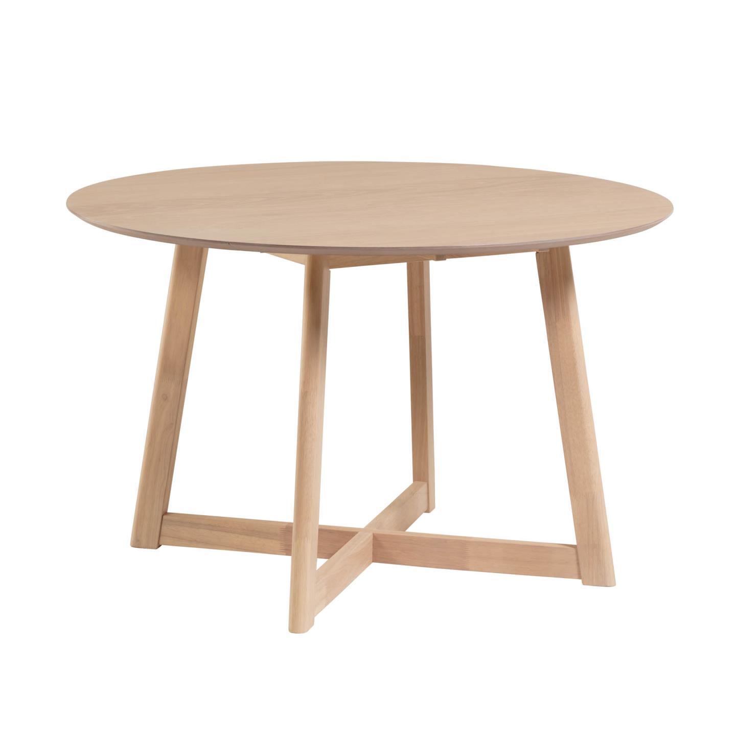 Table ronde extensible Maryse 70(120)x75cm contreplaqué de chêne et pieds hévéa massif