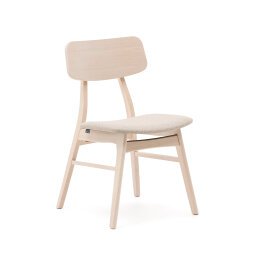 Chaise Selia en bois d'hévéa massif et placage de chêne avec revêtement gris clair