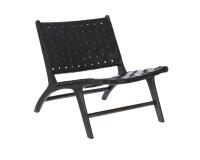 Sillón Calixta de piel y madera maciza de caoba con acabado pintado negro