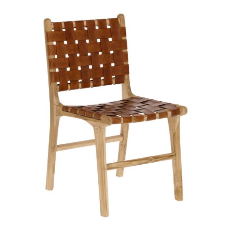 Calixta chair in leather and solid teak