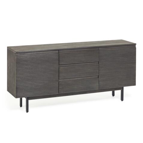 DE_Buffet Indiann 2 portes et 3 tiroirs en bois d'acacia massif et acier noir 160 x 75 cm