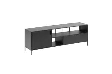 Shantay metalen TV-meubel in zwart gelakte afwerking met 1 deur en lade, 150 x 50 cm