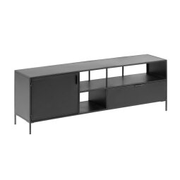 Shantay metalen TV-meubel in zwart gelakte afwerking met 1 deur en lade, 150 x 50 cm