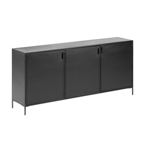 Shantay metal sideboard in a painted black finish with 3 doors, 160 x 72 cm