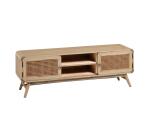 Nalu 2 door solid white cedarwood & rattan TV stand, 150 x 50 cm