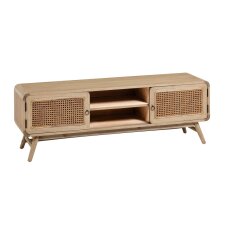 Meuble TV Nalu 2 portes en bois de Mindy massif et rotin 150 x 50 cm