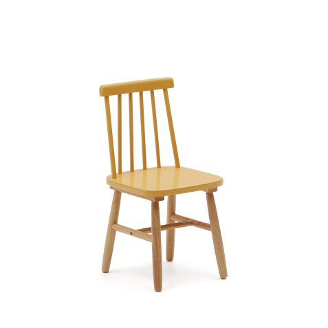 Tressia kids chair in solid rubber wood with mustard and natural finish