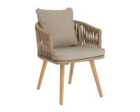 Silla Hemilce de cuerda beige y patas de madera maciza de acacia FSC 100%