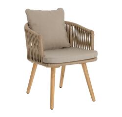 Silla Hemilce de cuerda beige y patas de madera maciza de acacia FSC 100%