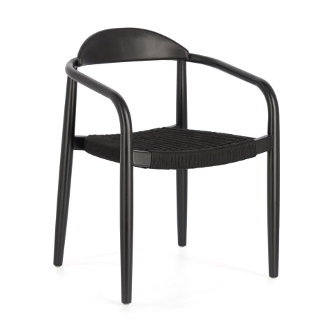 Silla Nina de madera maciza de acacia acabado negro y cuerda de papel