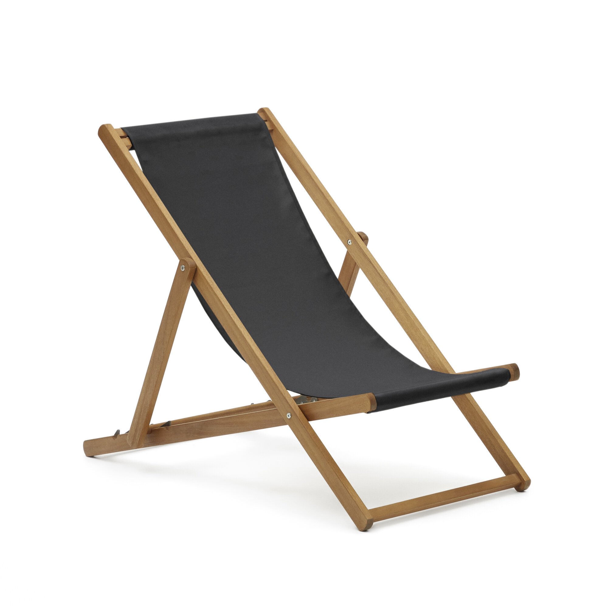 Adredna folding outdoor deck chair in black with solid acacia wood FSC 100%