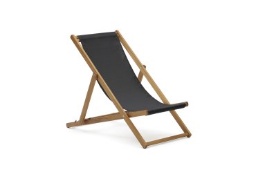 Adredna folding outdoor deck chair in black with solid acacia wood FSC 100%