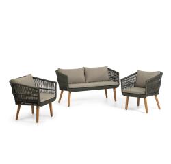 Set Inti de sofá 2 plazas y 2 butacas de cuerda verde FSC 100%