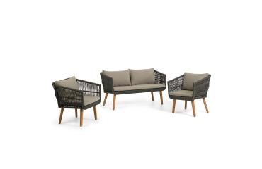 Set Inti de sofá 2 plazas y 2 butacas de cuerda verde FSC 100%