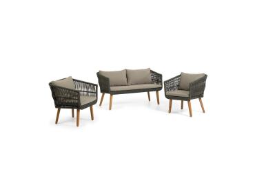 Inti 2 seater sofa with 2 green cord armchairs, 100% FSC