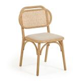 Silla Doriane de madera maciza de roble acabado natural y asiento de tela