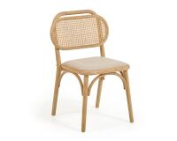 Silla Doriane de madera maciza de roble acabado natural y asiento de tela
