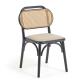 Silla Doriane de madera maciza de olmo acabado lacado negro y asiento de tela